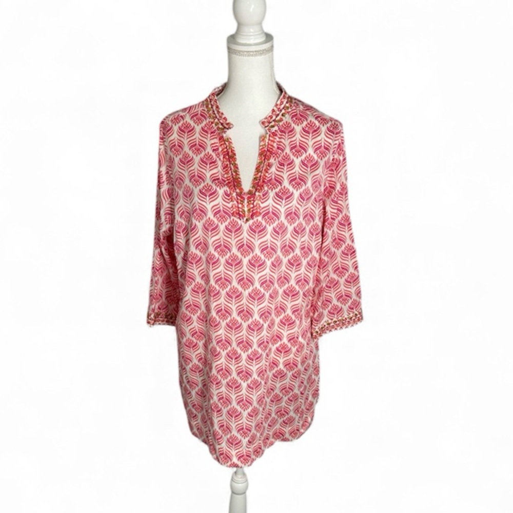 Foxcroft Pink and White Patterned Blouse